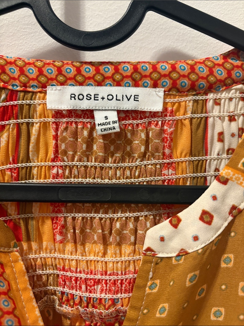 Rose & Olive Mustard and Red Geometric Patchwork Blouse - Picture 3 of 4